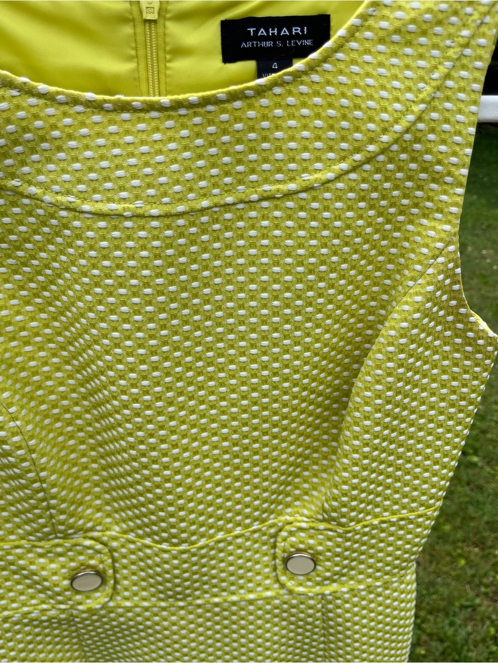Tahari ASL Bright Chartreuse Textured Sheath Dress - Picture 3 of 9